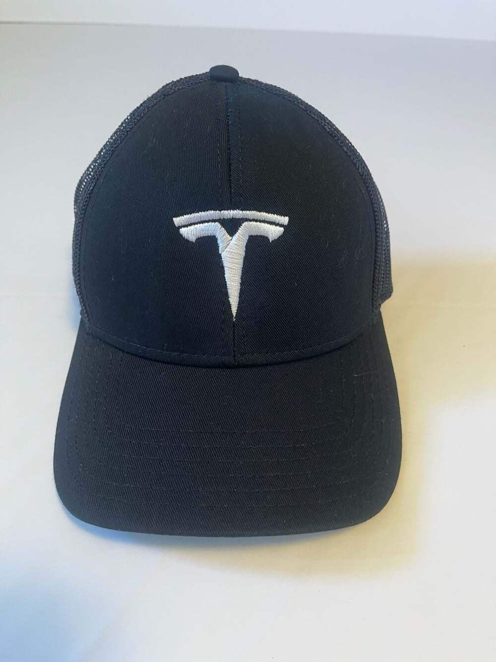 Tesla Logo Embroidered OTTO Black Mesh Trucker Hat